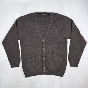 Vtg 90s Polarex Cardigan Sweater Mens XL 44 Knit Fisherman Grandpa Dark Brown